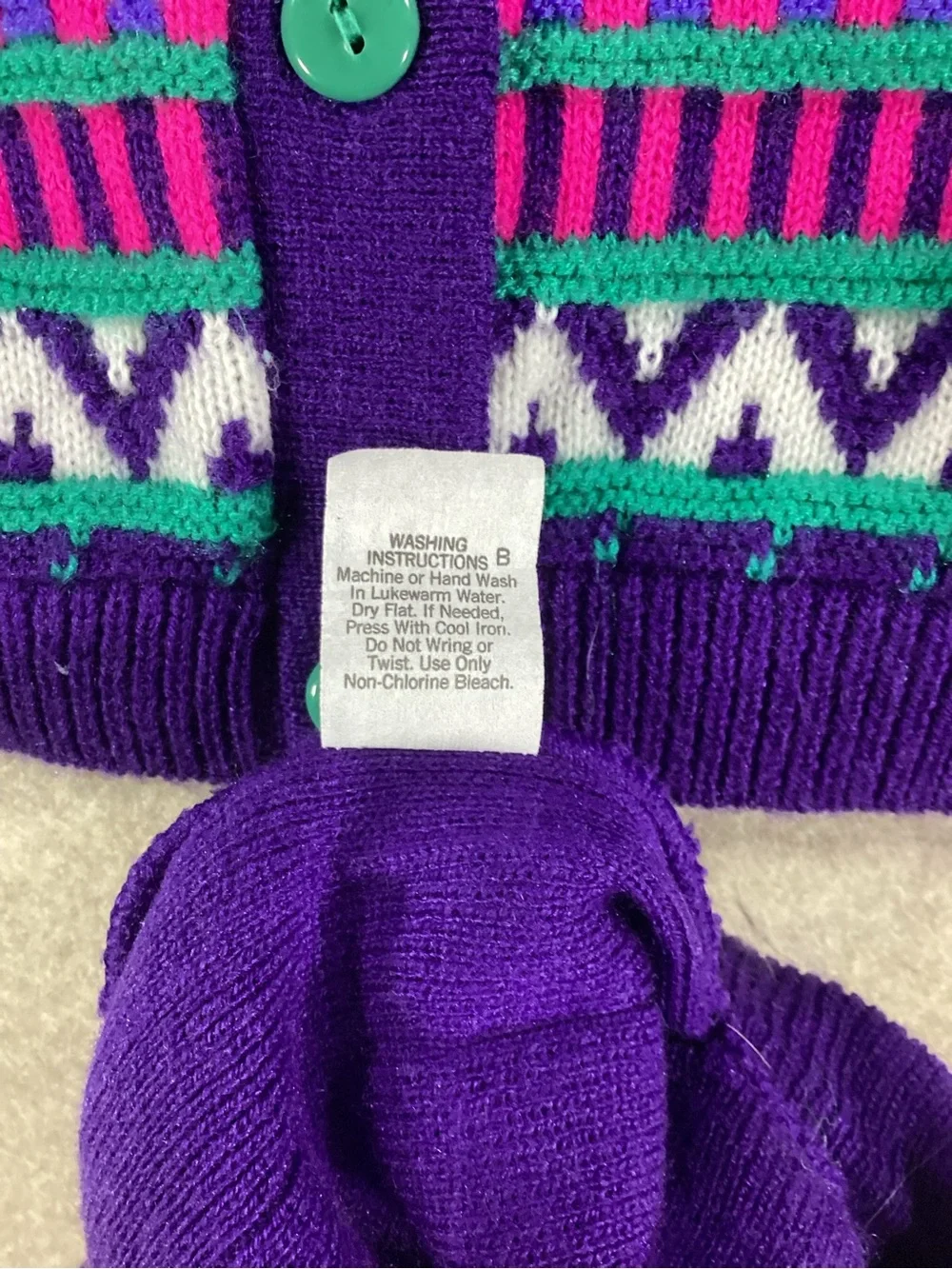 Vintage Hanes Purple Knit Cardigan and Skirt Set with Teal and Pink Accents